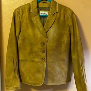 ⬇️Monterra genuine leather tan western soft jacket with collar and 3-buttons